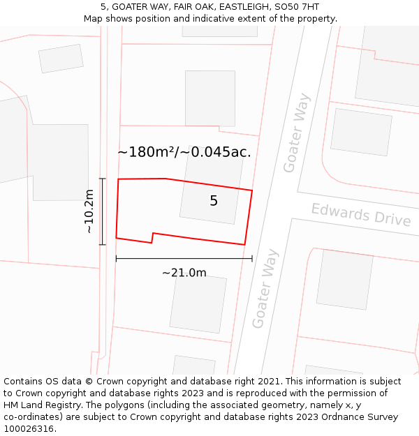 5, GOATER WAY, FAIR OAK, EASTLEIGH, SO50 7HT: Plot and title map