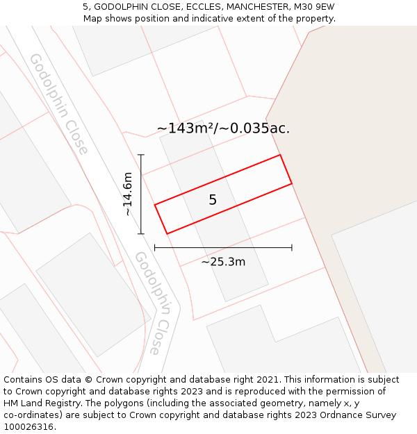 5, GODOLPHIN CLOSE, ECCLES, MANCHESTER, M30 9EW: Plot and title map