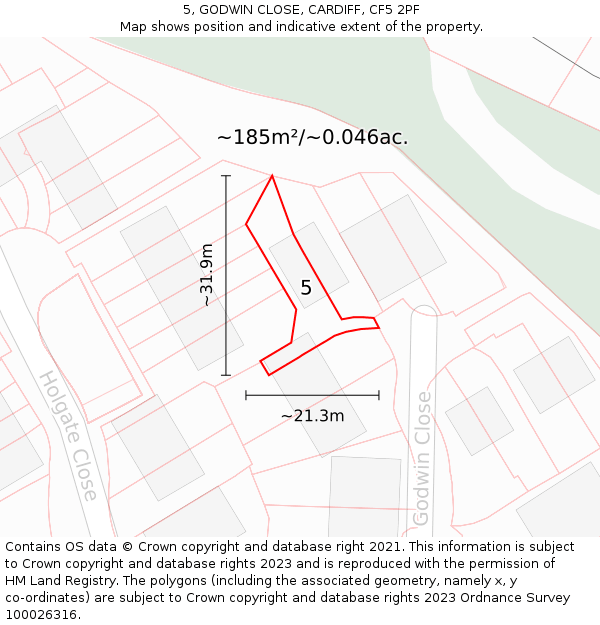5, GODWIN CLOSE, CARDIFF, CF5 2PF: Plot and title map