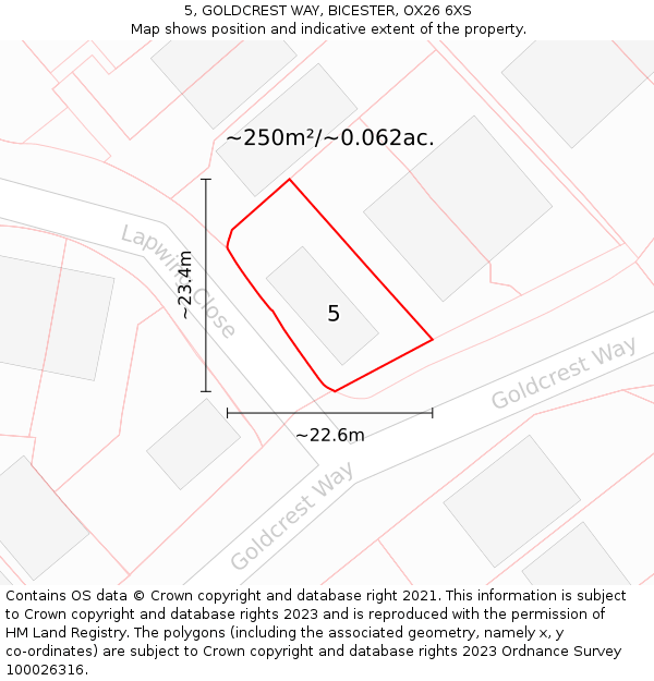 5, GOLDCREST WAY, BICESTER, OX26 6XS: Plot and title map