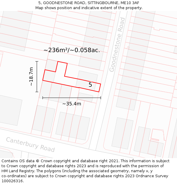 5, GOODNESTONE ROAD, SITTINGBOURNE, ME10 3AF: Plot and title map
