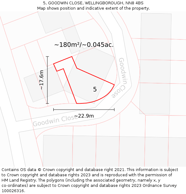 5, GOODWIN CLOSE, WELLINGBOROUGH, NN8 4BS: Plot and title map