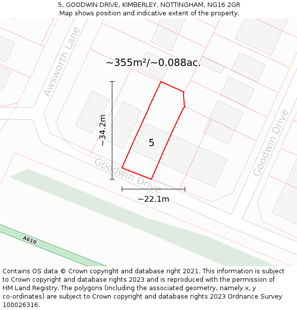 5, GOODWIN DRIVE, KIMBERLEY, NOTTINGHAM, NG16 2GR: Plot and title map