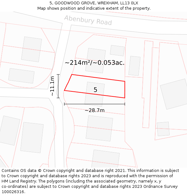 5, GOODWOOD GROVE, WREXHAM, LL13 0LX: Plot and title map
