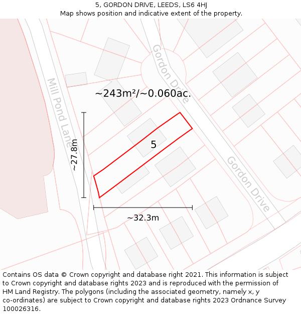 5, GORDON DRIVE, LEEDS, LS6 4HJ: Plot and title map