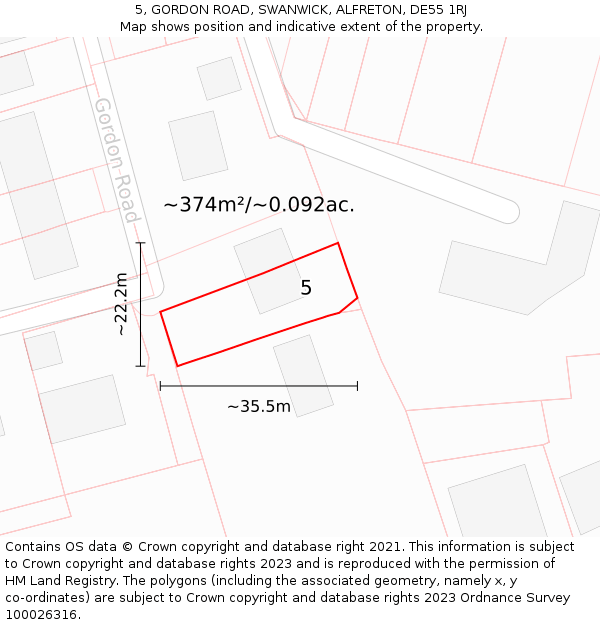 5, GORDON ROAD, SWANWICK, ALFRETON, DE55 1RJ: Plot and title map