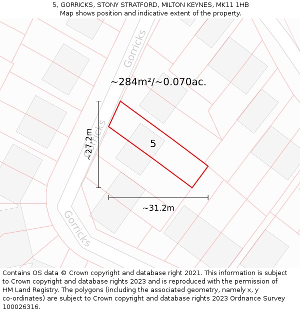 5, GORRICKS, STONY STRATFORD, MILTON KEYNES, MK11 1HB: Plot and title map