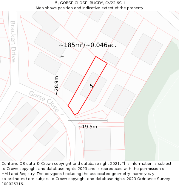5, GORSE CLOSE, RUGBY, CV22 6SH: Plot and title map