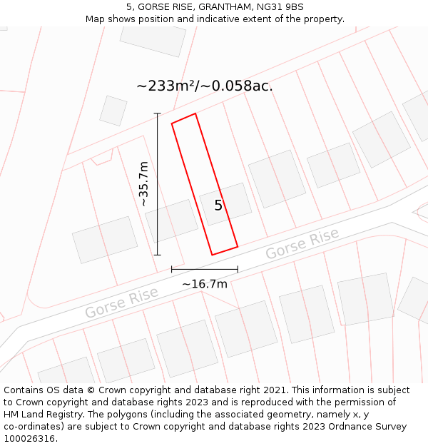 5, GORSE RISE, GRANTHAM, NG31 9BS: Plot and title map