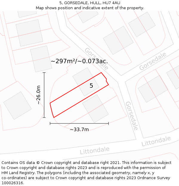 5, GORSEDALE, HULL, HU7 4AU: Plot and title map
