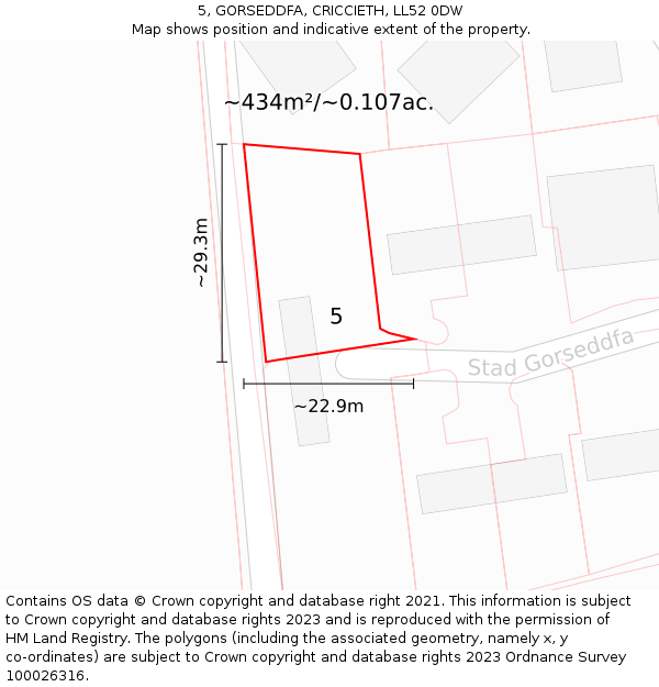 5, GORSEDDFA, CRICCIETH, LL52 0DW: Plot and title map