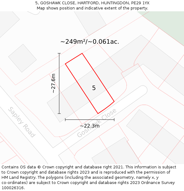 5, GOSHAWK CLOSE, HARTFORD, HUNTINGDON, PE29 1YX: Plot and title map