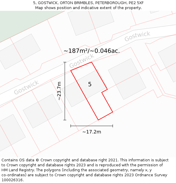 5, GOSTWICK, ORTON BRIMBLES, PETERBOROUGH, PE2 5XF: Plot and title map