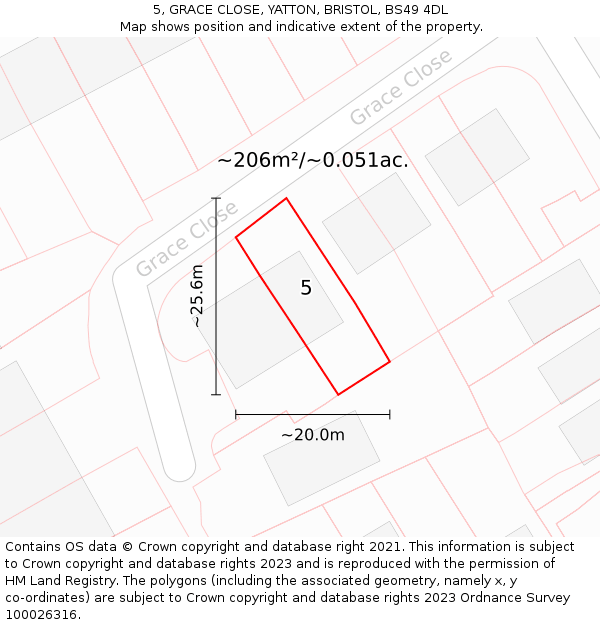 5, GRACE CLOSE, YATTON, BRISTOL, BS49 4DL: Plot and title map