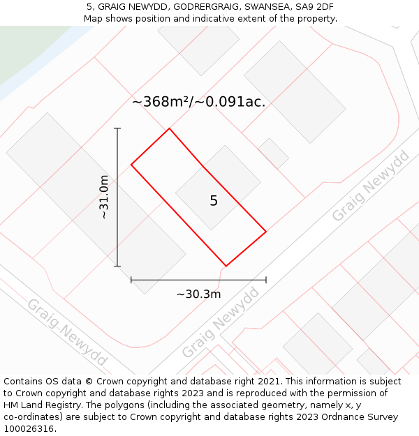 5, GRAIG NEWYDD, GODRERGRAIG, SWANSEA, SA9 2DF: Plot and title map