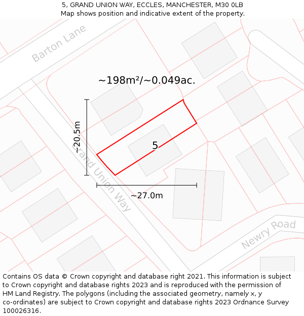 5, GRAND UNION WAY, ECCLES, MANCHESTER, M30 0LB: Plot and title map