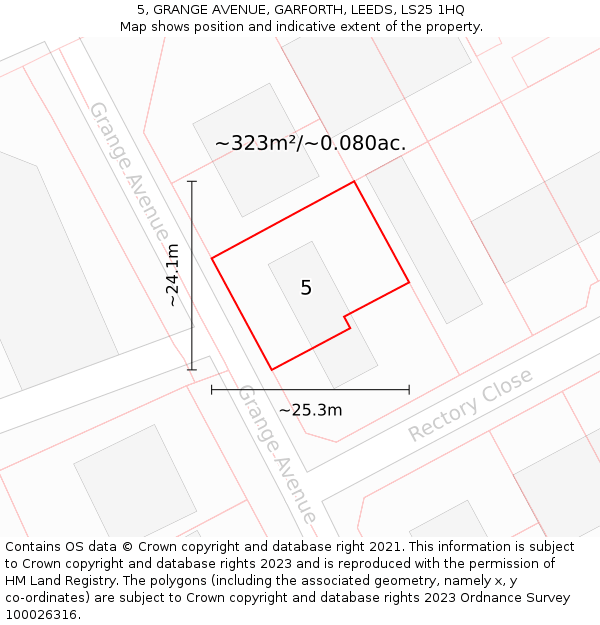 5, GRANGE AVENUE, GARFORTH, LEEDS, LS25 1HQ: Plot and title map