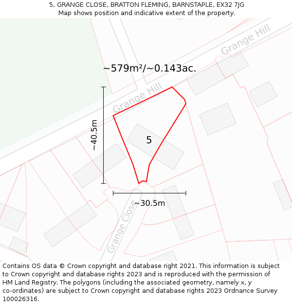 5, GRANGE CLOSE, BRATTON FLEMING, BARNSTAPLE, EX32 7JG: Plot and title map