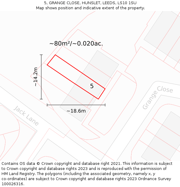 5, GRANGE CLOSE, HUNSLET, LEEDS, LS10 1SU: Plot and title map