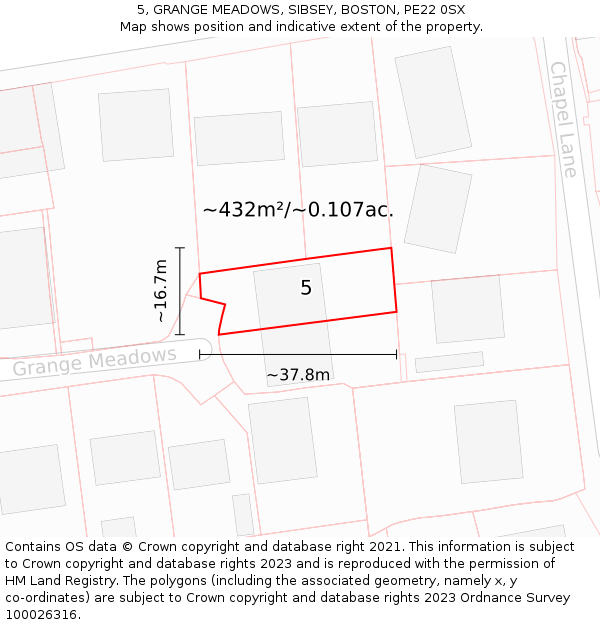 5, GRANGE MEADOWS, SIBSEY, BOSTON, PE22 0SX: Plot and title map