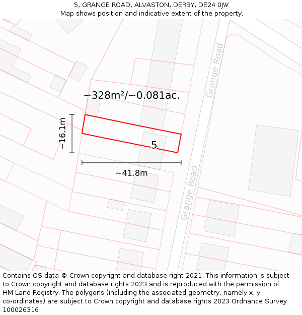 5, GRANGE ROAD, ALVASTON, DERBY, DE24 0JW: Plot and title map