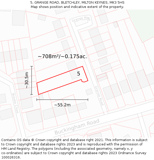5, GRANGE ROAD, BLETCHLEY, MILTON KEYNES, MK3 5HS: Plot and title map