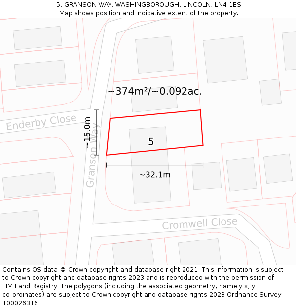 5, GRANSON WAY, WASHINGBOROUGH, LINCOLN, LN4 1ES: Plot and title map
