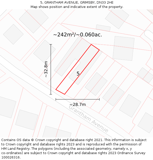 5, GRANTHAM AVENUE, GRIMSBY, DN33 2HE: Plot and title map