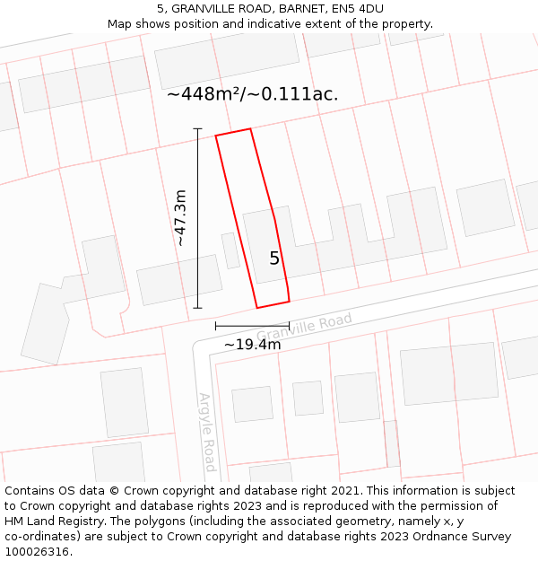 5, GRANVILLE ROAD, BARNET, EN5 4DU: Plot and title map