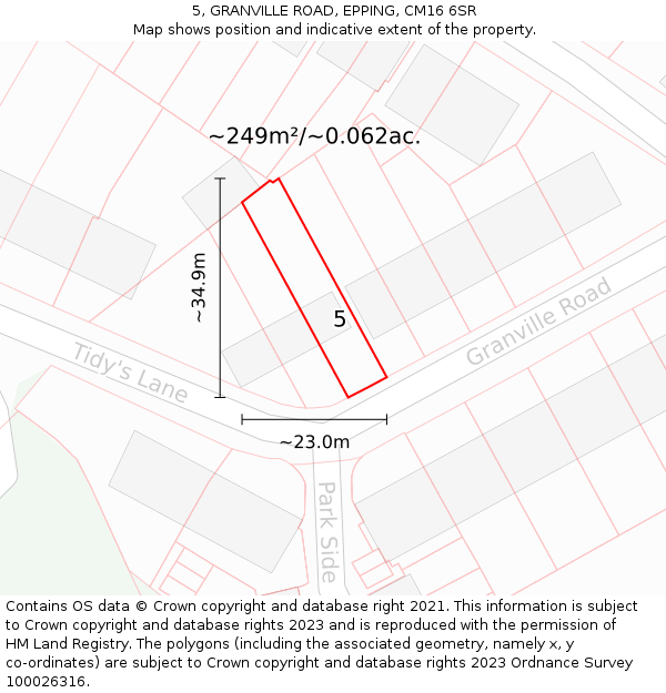 5, GRANVILLE ROAD, EPPING, CM16 6SR: Plot and title map