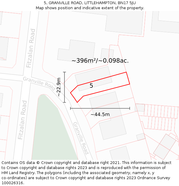 5, GRANVILLE ROAD, LITTLEHAMPTON, BN17 5JU: Plot and title map