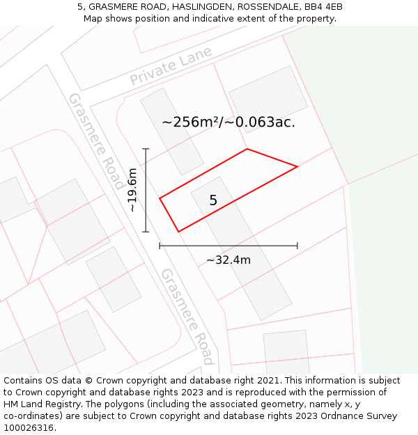 5, GRASMERE ROAD, HASLINGDEN, ROSSENDALE, BB4 4EB: Plot and title map