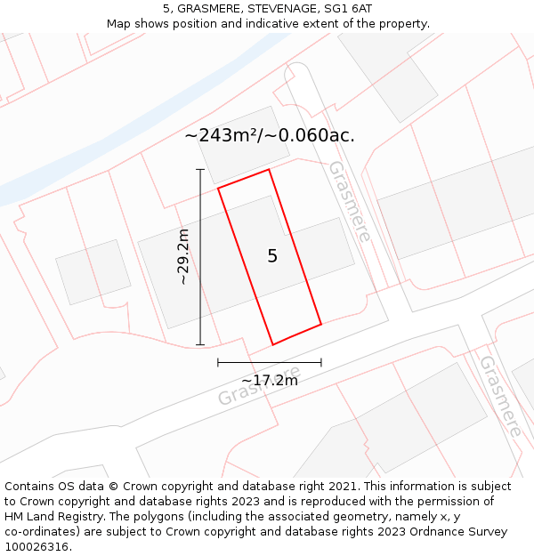 5, GRASMERE, STEVENAGE, SG1 6AT: Plot and title map