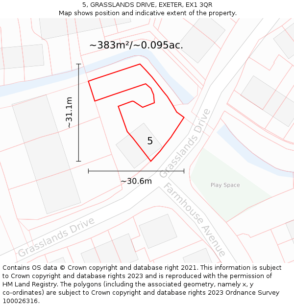 5, GRASSLANDS DRIVE, EXETER, EX1 3QR: Plot and title map