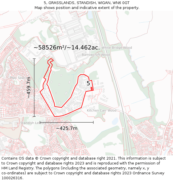 5, GRASSLANDS, STANDISH, WIGAN, WN6 0GT: Plot and title map