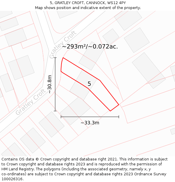 5, GRATLEY CROFT, CANNOCK, WS12 4PY: Plot and title map