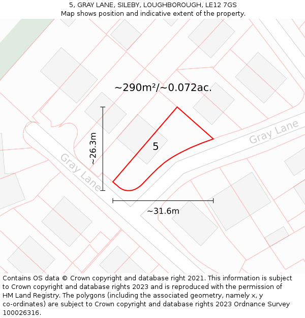 5, GRAY LANE, SILEBY, LOUGHBOROUGH, LE12 7GS: Plot and title map