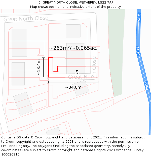 5, GREAT NORTH CLOSE, WETHERBY, LS22 7AF: Plot and title map