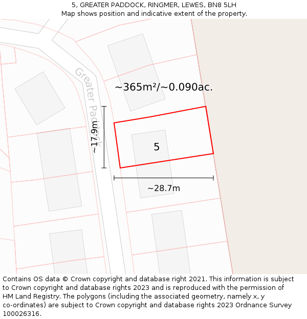 5, GREATER PADDOCK, RINGMER, LEWES, BN8 5LH: Plot and title map