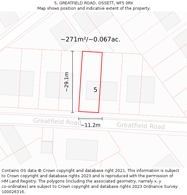 5, GREATFIELD ROAD, OSSETT, WF5 0RX: Plot and title map