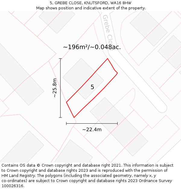 5, GREBE CLOSE, KNUTSFORD, WA16 8HW: Plot and title map