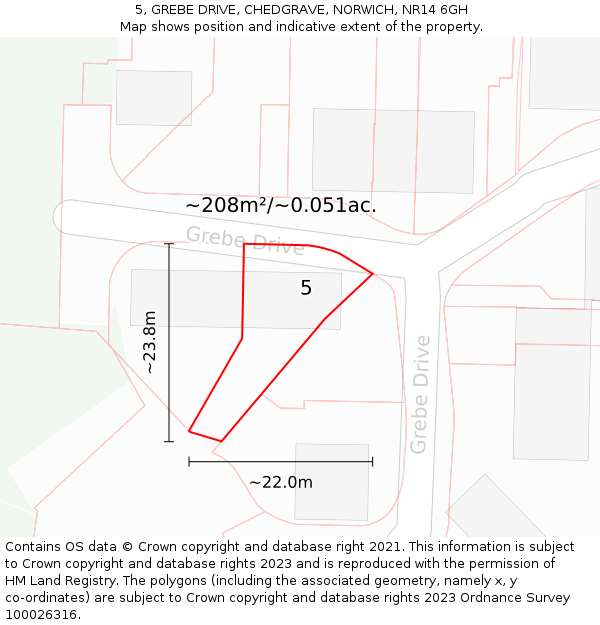 5, GREBE DRIVE, CHEDGRAVE, NORWICH, NR14 6GH: Plot and title map