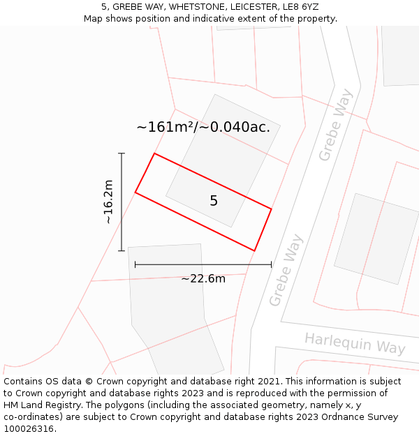5, GREBE WAY, WHETSTONE, LEICESTER, LE8 6YZ: Plot and title map