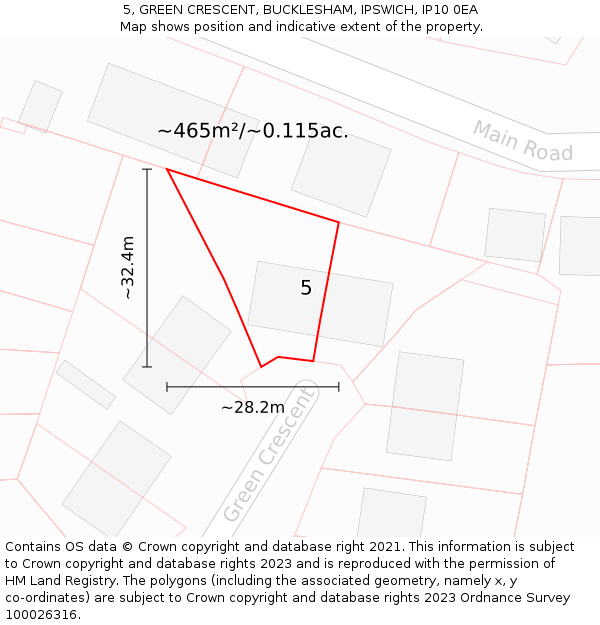 5, GREEN CRESCENT, BUCKLESHAM, IPSWICH, IP10 0EA: Plot and title map