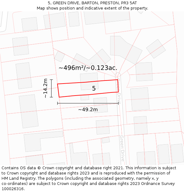 5, GREEN DRIVE, BARTON, PRESTON, PR3 5AT: Plot and title map