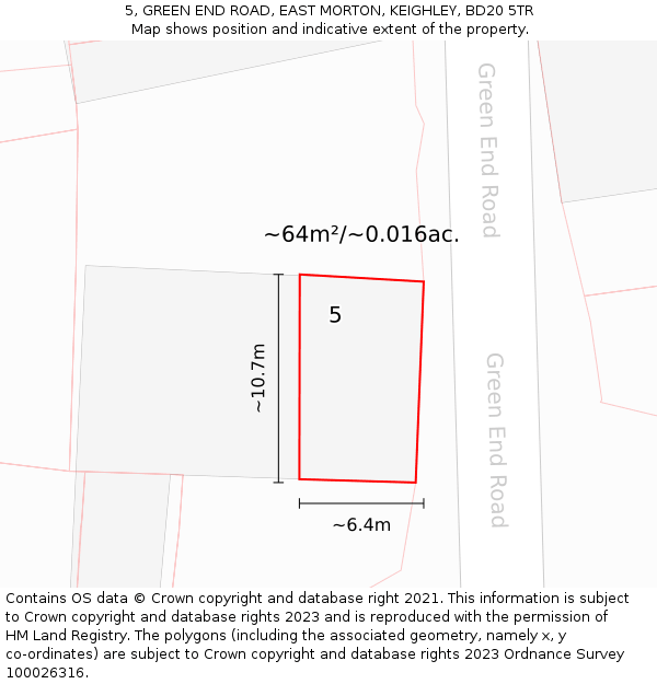 5, GREEN END ROAD, EAST MORTON, KEIGHLEY, BD20 5TR: Plot and title map