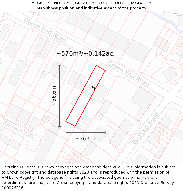 5, GREEN END ROAD, GREAT BARFORD, BEDFORD, MK44 3HA: Plot and title map