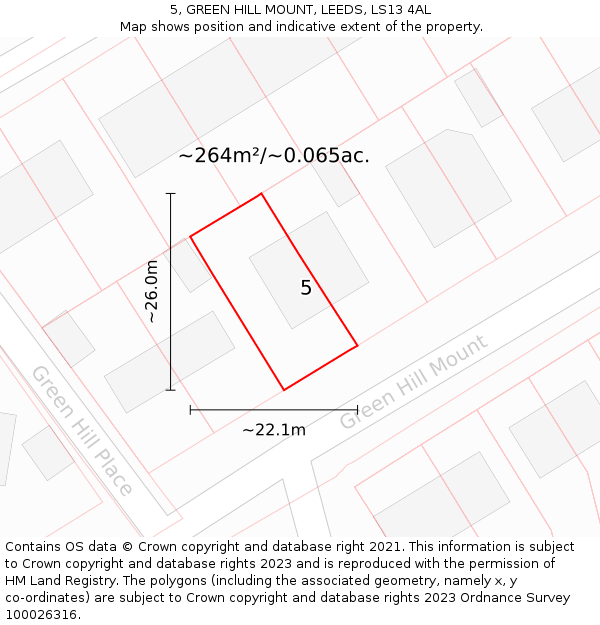 5, GREEN HILL MOUNT, LEEDS, LS13 4AL: Plot and title map