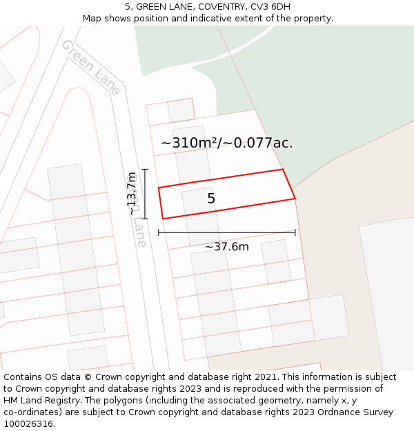 5, GREEN LANE, COVENTRY, CV3 6DH: Plot and title map