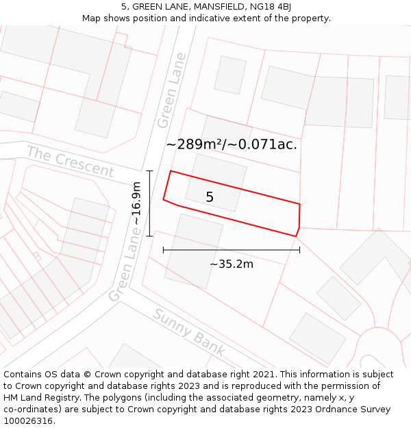 5, GREEN LANE, MANSFIELD, NG18 4BJ: Plot and title map